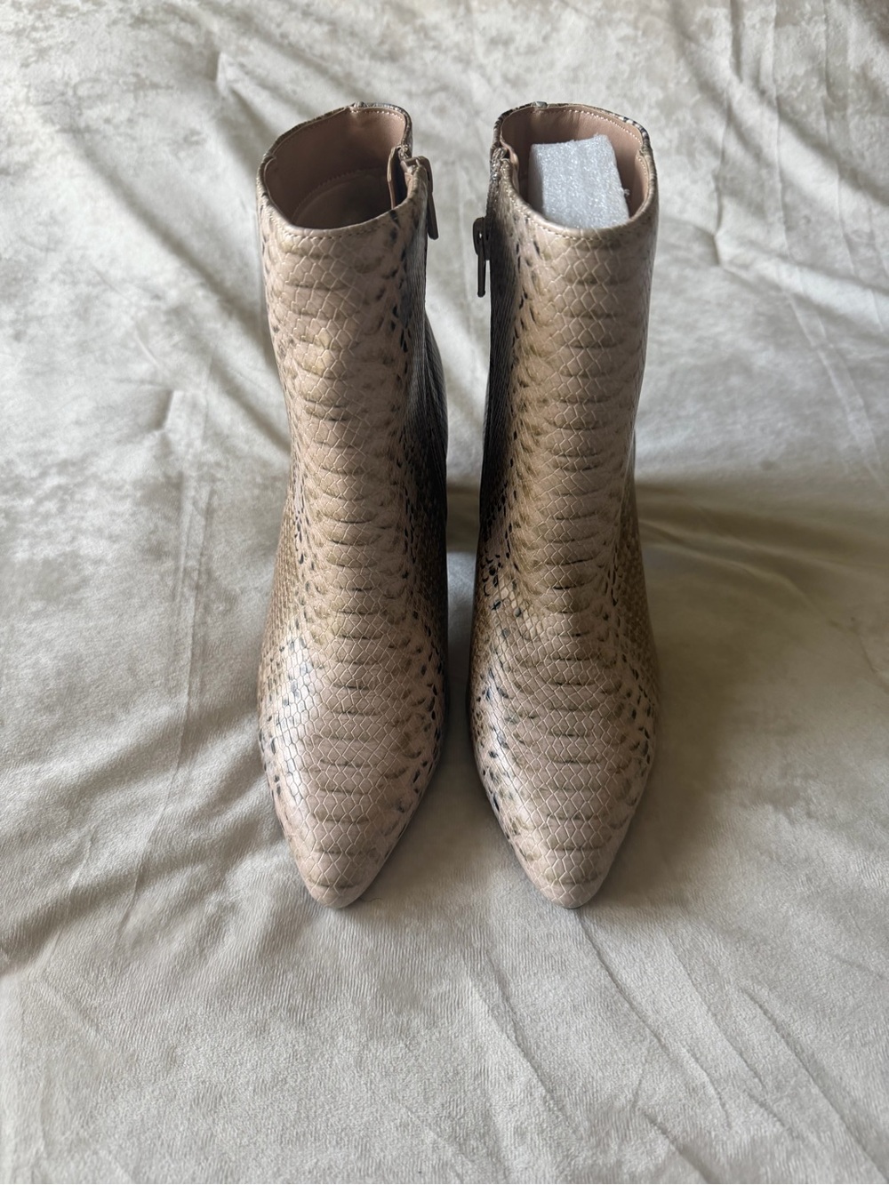Journee Collection Taupe Snake-Effect Pointed Ankle Boots